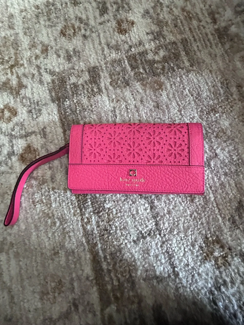Kate Spade Pink/Coral Floral Laser-Cut Wristlet Wallet